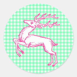 ピンクのトナカイ緑のギンガム ラウンドシール