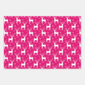 ピンクのトナカイ、クリスマスツリーとホリデーパターン ラッピングペーパーシート (正面)