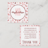 ピンクのトナカイ&クリスマスツリーカスタムモノグラム スクエア名刺 (正面/裏面)