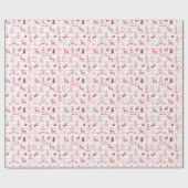 ピンクのトナカイ&クリスマスツリーカスタムモノグラム ラッピングペーパー (フラット)