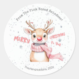 ピンクのトナカイ クリスマス ラウンドシール