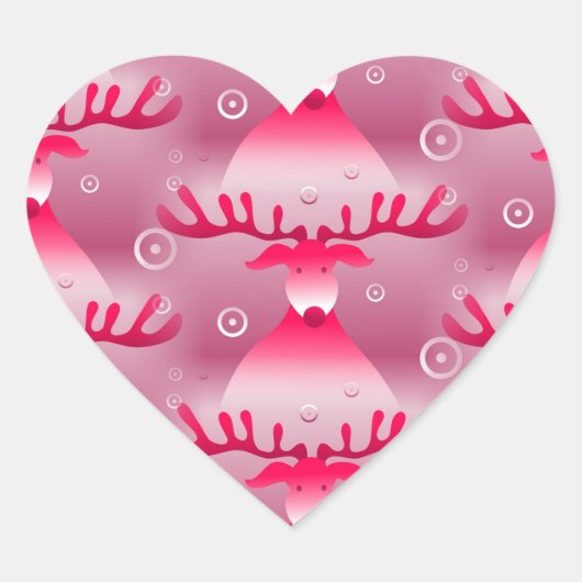 ピンクのトナカイ ハートシール (正面)