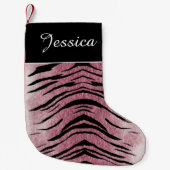 ピンクのトラのプリントのパーソナライズなクリスマスのストッキング スモールクリスマスストッキング (正面)