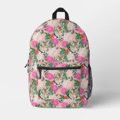 ピンクのトラの花の絵 プリントバックパック (正面)