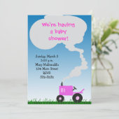 ピンクのトラクターのベビーシャワーの招待状 招待状 (スタンド正面)