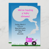 ピンクのトラクターのベビーシャワーの招待状 招待状 (正面/裏面)
