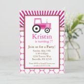 ピンクのトラクターの農場の誕生会の招待 招待状 (スタンド正面)