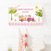 ピンクのトラクターファーム動物の誕生日パーティー 横断幕 (インサイチュ)