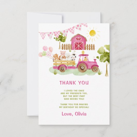 ピンクのトラクターファーム動物の誕生日感謝していあなた カード (正面)