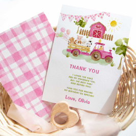 ピンクのトラクターファーム動物の誕生日感謝していあなた カード