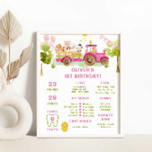 ピンクのトラクターファーム動物インフォグラフィックマイルストーン ポスター