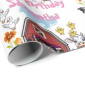 ピンクのトラクター愛らしい農業動物レッドバーンギフト ラッピングペーパー (ロールコーナー)