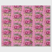 ピンクのトラックのラブラッピング紙 ラッピングペーパー (フラット)