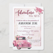 ピンクのトラックの卒業式の招待状 招待状 (正面)