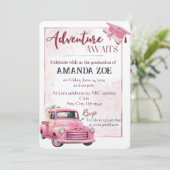 ピンクのトラックの卒業式の招待状 招待状 (スタンド正面)