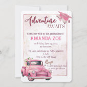 ピンクのトラックの卒業式の招待状 招待状 (正面)