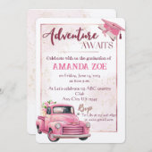 ピンクのトラックの卒業式の招待状 招待状 (正面/裏面)