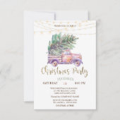 ピンクのトラック松の木、ライトウッドクリスマスパーティー 招待状 (正面)