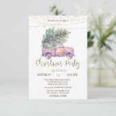 ピンクのトラック松の木、ライトウッドクリスマスパーティー 招待状 (スタンド正面)