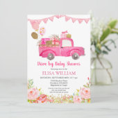 ピンクのトラック駆動バイシャワー招待状 招待状 (スタンド正面)