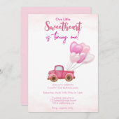 ピンクのトラック&バルーンの誕生日招待状 招待状 (正面/裏面)