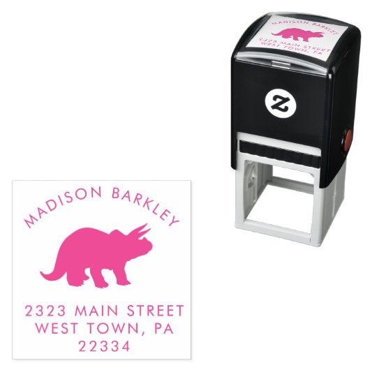 ピンクのトリケラトプス恐竜かわいいキッド差出人住所 セルフインキングスタンプ (インサイチュ)
