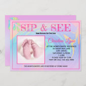 ピンクのトリム新し生まれいSipと見るカスタムの写真 招待状 (正面/裏面)