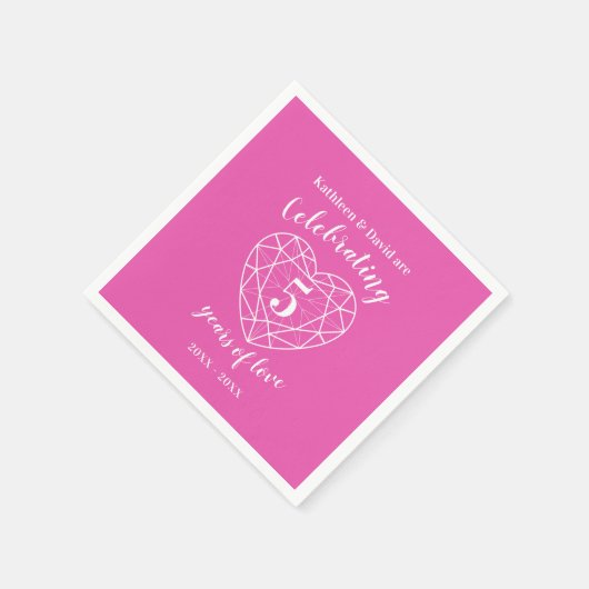 ピンクのトルマリンの記念日5年の愛のナプキン スタンダードカクテルナプキン (角)