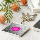 ピンクのトルマリンフェイク宝石を持つシルバーダマスク キーホルダー (側面)