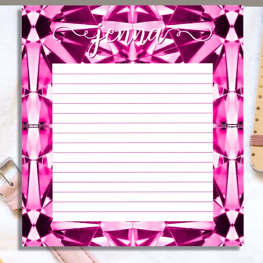 ピンクのトルマリン宝石が並パーソナライズされたぶ ノートパッド