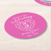 ピンクのトルマリン記念日5年の愛 ラウンドペーパーコースター (アングル)