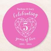 ピンクのトルマリン記念日5年の愛 ラウンドペーパーコースター (正面)