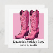 ピンクのトレンディなカウガールブーツの女の子の誕生日パーティー 招待状 (正面/裏面)
