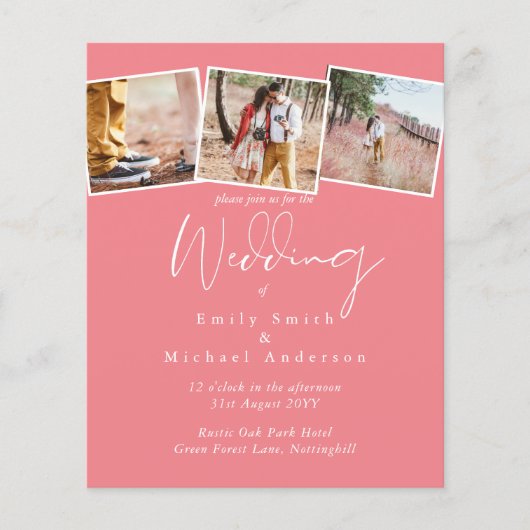 ピンクのトレンドを取り入れた、予算に優しい結婚式の招待状 (正面)