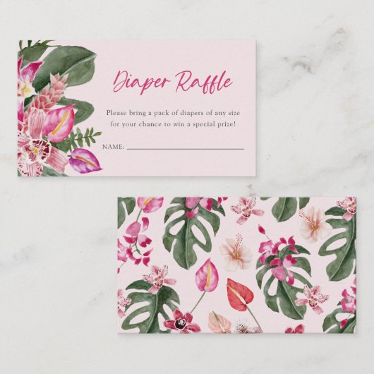 ピンクのトロピカルおむつラッフルカード エンクロージャーカード (正面/裏面)