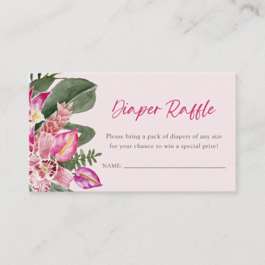ピンクのトロピカルおむつラッフルカード エンクロージャーカード (正面)