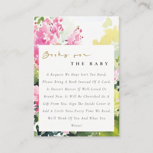 ピンクのトロピカルなブーゲンビリアのベビーシャワー用の本 エンクロージャーカード (正面)