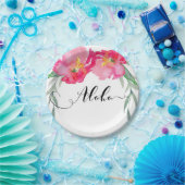 ピンクのトロピカルグリーンの葉の蔓の花のアロハパーティー ペーパープレート (パーティー)