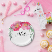 ピンクのトロピカルグリーンの葉の蔓の花のアロハパーティー ペーパープレート (パーティー)