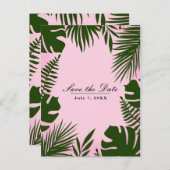 ピンクのトロピカルグ葉リービーチ保存日 案内ポストカード (正面/裏面)