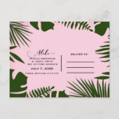 ピンクのトロピカルグ葉リービーチ保存日 案内ポストカード (裏面)