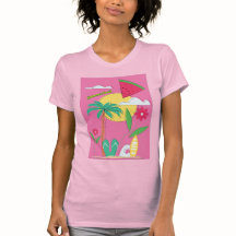 ピンクのトロピカルサマーフルーツTシャツ