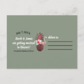 ピンクのトロピカルサマー パームリーフ Save the Date 案内ポストカード (裏面)