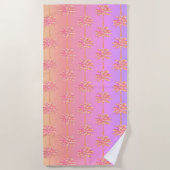 ピンクのトロピカルサンセットパームツリー ビーチタオル (正面)