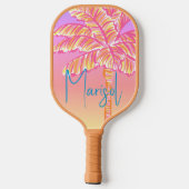 ピンクのトロピカルサンセットパームパーソナライズされたツリー ピックルボールラケット (裏面)