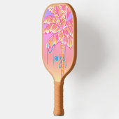 ピンクのトロピカルサンセットパームパーソナライズされたツリー ピックルボールラケット (左)