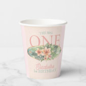 ピンクのトロピカルサーフボードザ・ビッグワンの誕生日 紙コップ (裏面)