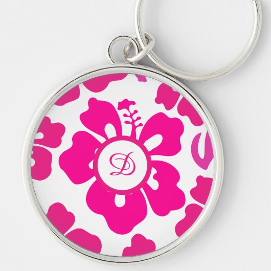 ピンクのトロピカルハワイビスカスフローラルパターン キーホルダー (正面)