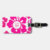 ピンクのトロピカルハワイビスカスフローラルパターン ラゲッジタグ (正面横)