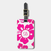 ピンクのトロピカルハワイビスカスフローラルパターン ラゲッジタグ (正面縦)
